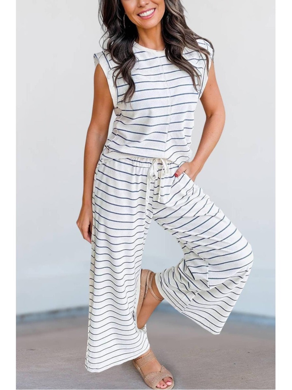 Royal and Reese Tierra Striped Round Neck Top and Pants Set Size Large NWT - Picture 6 of 7